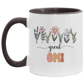 Great Omi Gift - Floral Mug - Gift For New Great Omi - Baby Announcement - Pregnancy Announcement Omi - Mothers Day Gift - Birthday Gift - Black Accents Mug 11oz