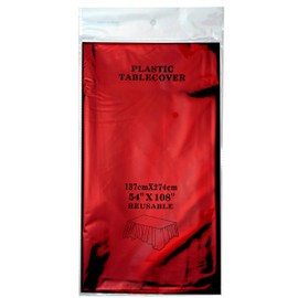 Red Foil Tablecloth Plastic Table Cover Rectangle Tables Tinsel Foil Table Cloth for Wedding Anniversary Birthday Graduation Bachelorette Thanksgiving Christmas Party, 54 x 108 Inch, 2pc