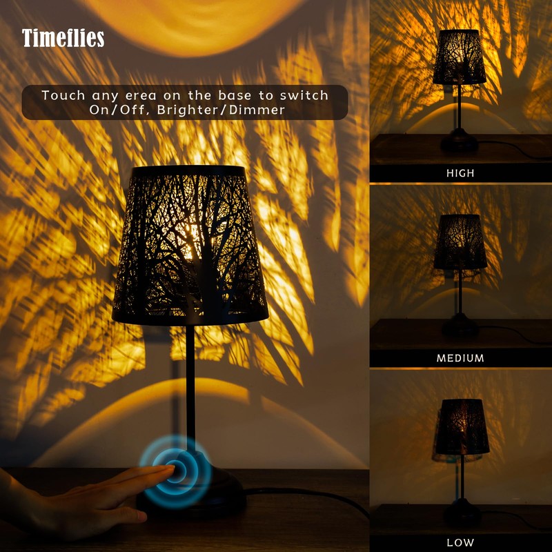 Table Lamp with Dimmer, 3 Levels Dimmable Touch Switch, Black
