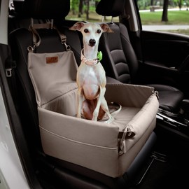 FUNNYFUZZY Dog Car Seat for Small Dogs, Waterproof Dog Booster Car Seat, Faux Leather Pet Car Seat Travel Bed with Thick Cushion, Car Seat for Dogs (Grey, 19.69" L x 17.72" W x 9.45" H)