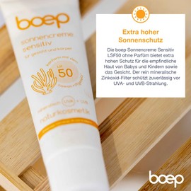 boep Sonnencreme Sensitiv LSF 50 | Für Babys, Kinder & Erwachsene mit sensibler Haut | Hoher Sonnenschutz für Gesicht & Körper | Baby Sonnencreme Mineralisch | Vegane Naturkosmetik (50ml)