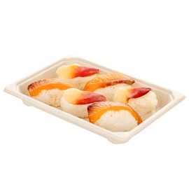 Restaurantware Pulp Tek 6.5 x 4.5 Inch Small Sushi Trays 100 Microwavable Bagasse Dishes - Lids Sold Separately Freezable Brown Bagasse Sugarcane Trays For Snacks Or Desserts
