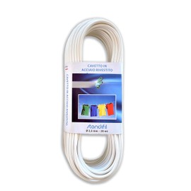 IPEA Cavo Stendibiancheria da Esterno in Acciaio – 20 METRI – Made in Italy – Filo Stendi Biancheria Plastificato da Esterno per Stendere il Bucato, Vestiti, Panni – Bianco – Spessore 3.5 mm