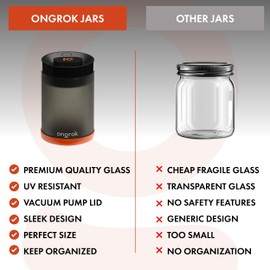 ONGROK Glass Storage Jar with Vacuum Pump Technology, Air Proof Containers to Preserve Smell and Aroma (800ml (2oz))
