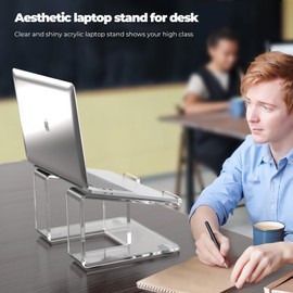 FUCDTEFC Acrylic Laptop Stand for Desk, Laptop Riser Tray for 10-15.6 Inch Laptops, Ergonomic Laptop Holder, Computer Stand for Laptop Compatible with Macbooks and Notebooks- Clear