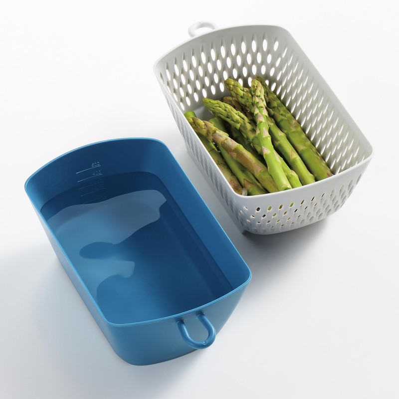 Akebono Sangyo MZ-3536 Colander Ball Chilitori Colander Bowl, Kaku, Blue,