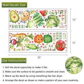 Yovkky Green Vegetable Fruit Wall Decals Stickers, Broccoli Celery Potato Tomato Pepper Carrot Radish Beans Home Bedroom Decor, Avocado Strawberry Kitchen Dining Room Restaurant Decorations Art