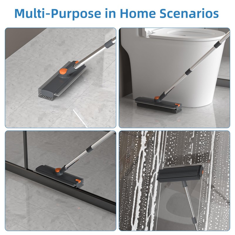 Scrub Brush with Long Handle, Floor Scrub Brush Squeegee Broom