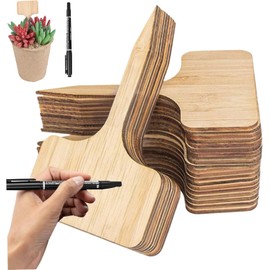 Etiquetas de plantas de madera de 60 piezas de madera Teligas de tipo T con marcador Pen 2.4x3.9 '' Marcadores de jardín impermeables letrero de planta de plántulas reutilizables para plantas en