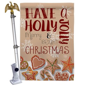 Ornament Collection HS192128-BO-02 Have A Holly Jolly Winter Christmas Decorative Vertical House Flag Set, 28"x 40" w/Flagpole, Multi-Color