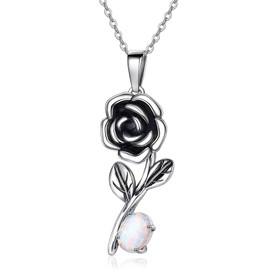 Bonlavie 925 Sterling Silver Necklaces for Women Black Rose Flower Pendant Necklace Women's fashion Opal Jewellery Gifts