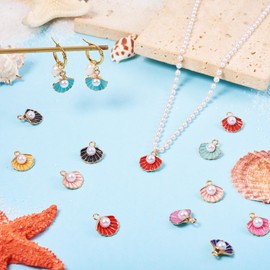 FASHEWELRY 20Pcs Shell Enamel Charms 10 Colors Sea Shell Alloy Enamel Pendants With Imitation Pearl Beads Ocean Theme Charms for Summer DIY Jewelry Making
