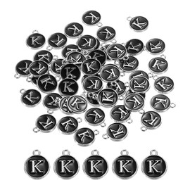 QUARKZMAN Letter K Enamel Letter Pendant Jewelry Charms Enamel Initial Pendant Black Pendant for Jewellery Making Bracelet Crafts Pack of 50