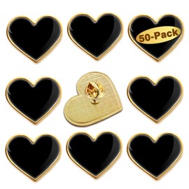 50/Pcs Black Heart Lapel Pins Bulk - Metal Heart Brooch Badge For Men and Women