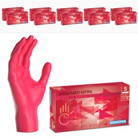 ARNOMED Disposable Gloves, Red, Small, Nitrile Gloves, Powder-Free, Rubber Gloves, Disposable Gloves, Nitrile Gloves, XS, S, M, L, XL, Pack of 1000