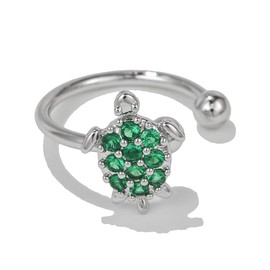 Lovely Sea Turtle Ear Cuff Earring Cubic Zirconia Simulated Emerald Crystal Ocean Animal Cartilage Clip On Fake Huggie Hoops Earrings Dainty Jewelry Gifts for Women Teen Girls Hypoallergenic (Silver)