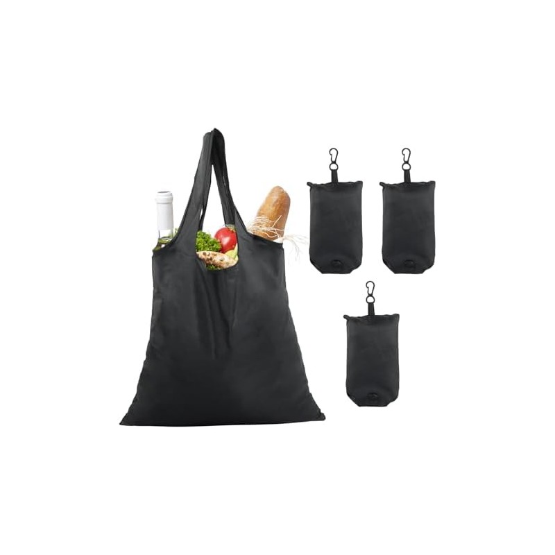 4 bolsas de la compra plegables con bolsa adjunta, negro,