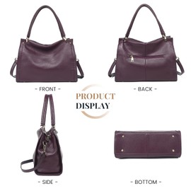 KOGTLA Women Genuine Leather Purses and Handbags Tote Bag Shoulder Bag Top Handle Satchel Ladies Crossbody Hobo Bags Bucket Bag Purple
