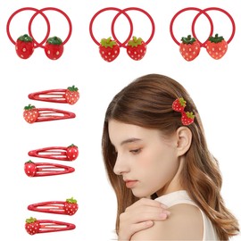 Strawberry Hair Clips,9PCS Red Snap Hair Clip,Hair Ties Set,Sweet Fruit Hair Clips,Decorative Hair Clip,Strawberry Hair Accessories for Girls Toddlers Kids and Teens Gifts