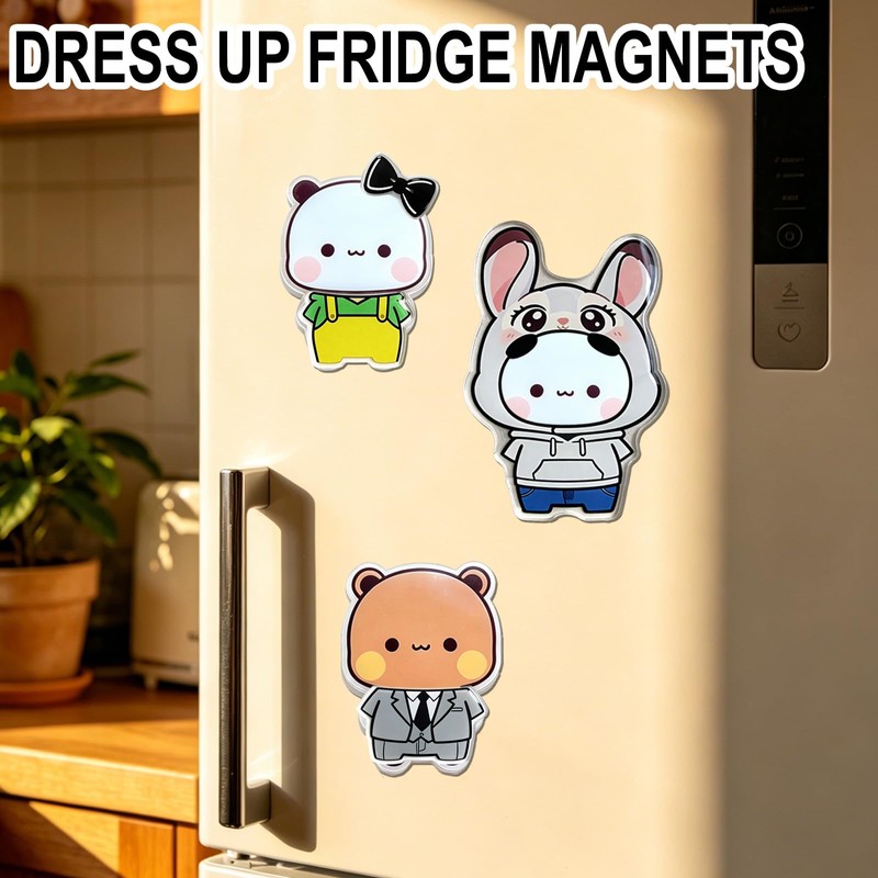 16PCS Bubuuu and Duduuu Acrylic Fridge Magnets, Detachable Magnetic Dress