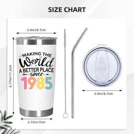 40th Tumbler 20oz with Key Chain, 40th Birthday Gifts Men - 1985 40th Birthday Decorations for Women-40 Year Old Gifts for Men, Women, Mom, Dad, Wife, Husband - 20oz Tumbler