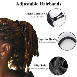 Adjustable Hair Tie Silk Satin New Extra Length Hair Scrunchies No Slip Ouchless Hairband for Women Easy to Use for Thick Curly, Ponytails, Buns, Soft Locs, Dreads & Afro Puffs, BlackC 3PCS