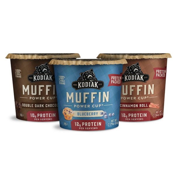 Kodiak Cakes Minute Muffin Cup Variety Pack - 100% Whole Grains, Double Dark Chocolate, Blueberry & Cinnamon Roll (Pack of 12)