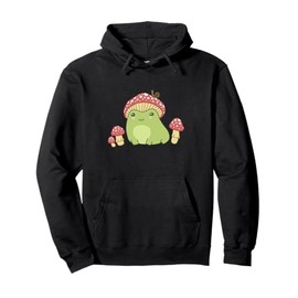 Frog with Mushroom Hat and Snail, Cottagecore Aesthetic Pullover Hoodie