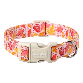 Lionet Paws Dogs Collar F, Pink Yellow Leaves Puppy Collars with Quick Release Buckle for Boy and Girl Female Dogs Small, XS, Neck 8-12 inches