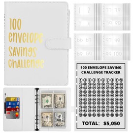 100 Days Saving Challenge Binder, Cash Binder Savings Challenge with Envelope A5 Money Saving Organiser, Budget Planner Book with Budget Sheets and Label Stickers - Save 5050