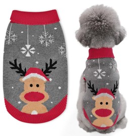 Dog Christmas Jumper, FWLWTWSS Reindeer Christmas Dog Jumper, Turtleneck Puppy Jumper for Small Medium Large Dogs Winter Wearing Costume, Dog Sweater Christmas New Year Outfit(L)