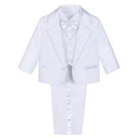 A&J DESIGN Baby Boy Baptism Outfit Infant Tuxedo Christening Wedding Formal Gentleman Suit, White, 6 Months