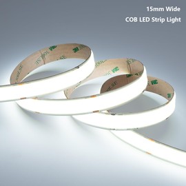 BENLUN 24V 15MM Wide COB LED Strip Light 32.8ft (2 Rolls of 16.4ft), 6000K Cool White Super Bright 25W/M 2750LM/M CRI 92 LED Tape Lights with Power Supply for Living Room Commercial