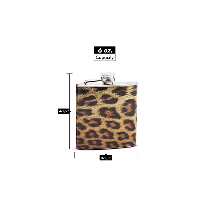6oz Hip Flask - Leopard Pattern Print Design - Pocket