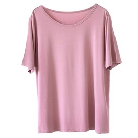 AUPancc Modal Pajamas Women's Pajama Tops - Sleep Shirts for Women, Pure Color Round Neck(5 Colors) Pink