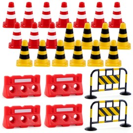 AIZHAZHA Pack of 26 Miniature Traffic Signs Children, Mini Pylons Children's Traffic Cones Toy, Fences Traffic Signs, Warning Cones, Traffic Cones, Construction Site Road Barrier Road Signs Toy
