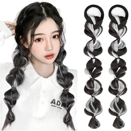 fogman Hair Extensions Braid Color Wig Twin Cute Hair Set of 2 (White)