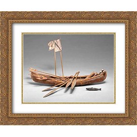 Maliseet Culture - 24x20 Gold Ornate Frame and Double Matted Museum Art by Museum Prints Titled: Canoe Model with Accoutrements