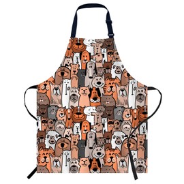 Smooffly Lovely Cartoon Animals Cats Dogs Lions and Elephants Apron Unisex Adjustable Bib Apron, Cooking Kitchen Chef Apron, Women Men Apron for Home Kitchen, Restaurant, Coffee house