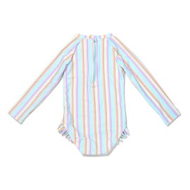 Coast & Crest Baby and Toddler Girl Long Sleeve Rash Guard One Piece Swimsuit Color Burst Stripe 2T