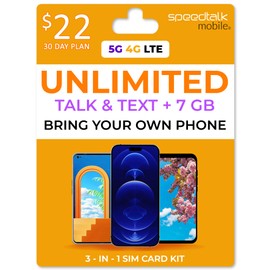 SpeedTalk Mobile SIM Card Kit - Unlimited Data, Talk & Text, 7 GB of Full Speed 5G 4G LTE - 30 Days Smart Phone Plan Service | USA Coverage