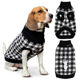 Parisian Pet Dog Sweaters - Pullover, Turtleneck White and Black Checkered Sweater - Cable Knit Plaid Dog Outfit - Fall, Winter Dog Clothes - Flexible Dog Sweater for Small Dogs - S
