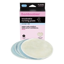 Bamboobies Washable Reusable Overnight Nursing Pads with Leak-Proof Backing For Breastfeeding, 4-Count