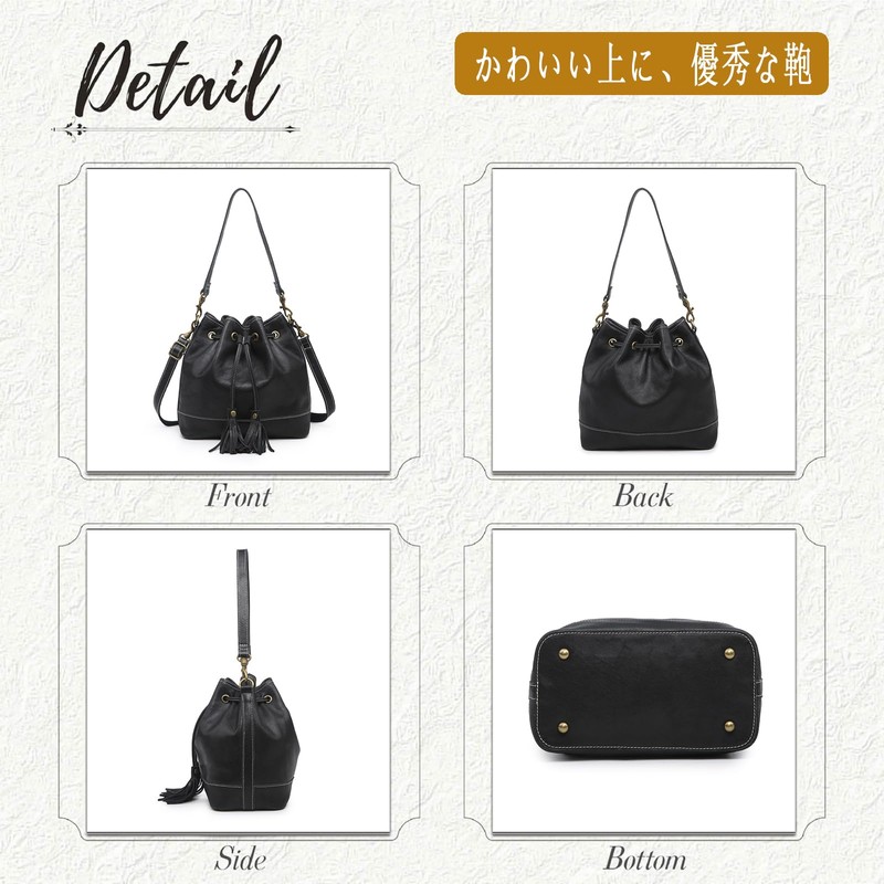 AKIYAMA Drawstring Bag, Shoulder Bag, Women's Bag, Crossbody Shape, Genuine