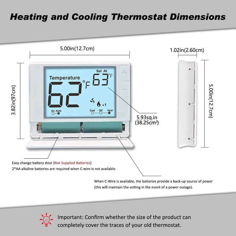 Multi Stage Thermostat for Home Cooling and Heating, 2 Heat/2