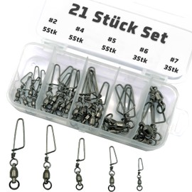Piscorush 21 Piece Ball Bearing Swivel Set with Coastlock Snap Swivel Fishing Stainless Steel High Strength Fishing Swivels Multiple Sizes for Fishing Saltwater Fishing Accessories #2#4#5#6#7