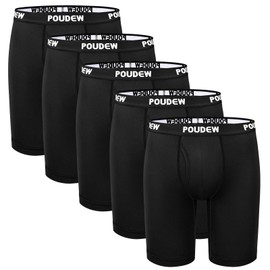 POUDEW Men's Breathable Mesh No Roll Waistband Tagless Athletic Underwear Boxer Briefs, Pack of 5 (Large, Black/Black/Black/Black/Black)