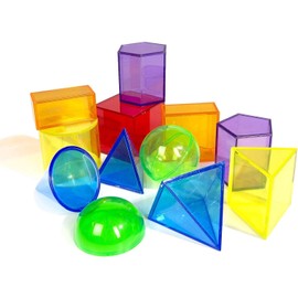 Think Fast Toys - Translucent Durable Chip-proof Geometric Solid Shapes in Assorted Colors (12 Pieces) - STEM and Learning From Home Toys
