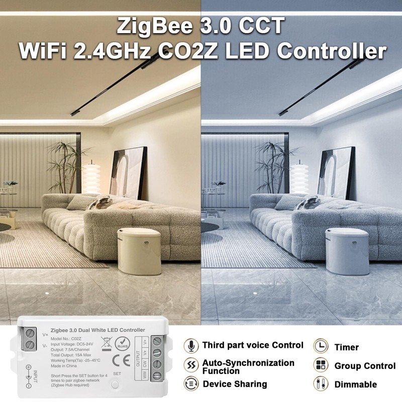 TUNICHX ZigBee 3.0 driver LED C02Z CCT doble tira de