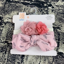 Carter's Just One You By Carter's Baby Girls Pink Flowers Bunnies Print 2 Headbands